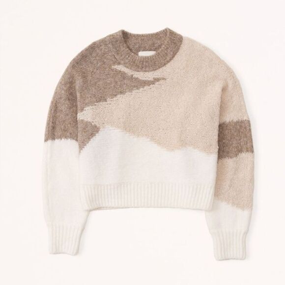 Abercrombie & Fitch Sweaters - Abercrombie & Fitch Gray & White Geometric Cropped Sweater (Size: XS)
